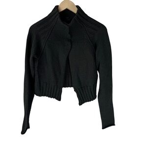 Crea Concept Deep Charcoal/Black Merino‎ Wool Blend Mock Neck Crop Cardigan Sz M